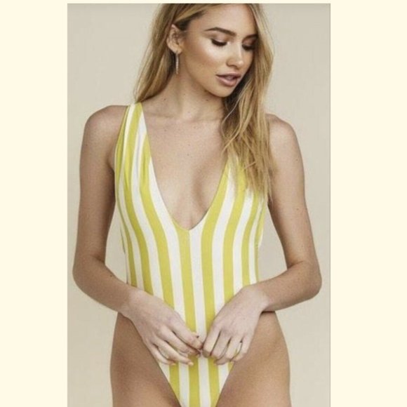 Dippin Daisys Lime Green Striped One Piece Swimsuit Size Medium NWT - Picture 1 of 12
